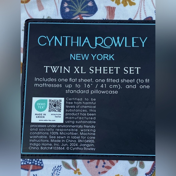 Cynthia Rowley Mushrooms Flowers Cottage Microfiber TWIN XL Sheet Set 3pc - Picture 10 of 11